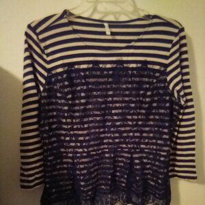 Elle girls pink/ black striped lace longsleeve top SZ L